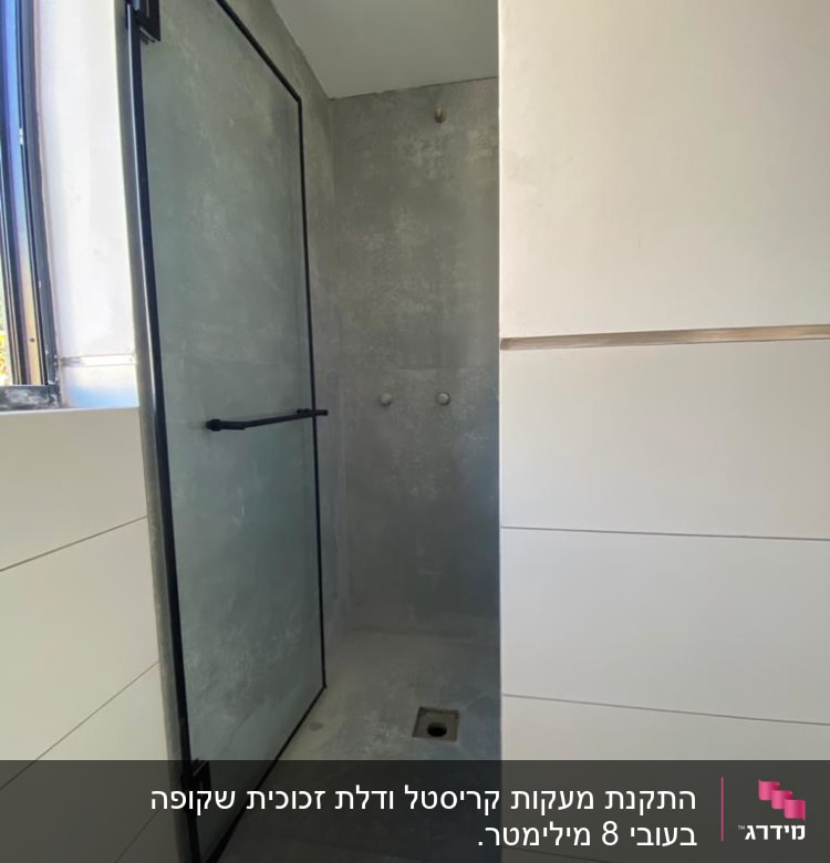 דלת זכוכית עם מסגרת שחורה במקלחת
